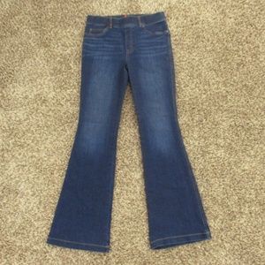 Spanx Jeans Women's Medium Dark Wash High Rise Flare Pull On Stretch Denim